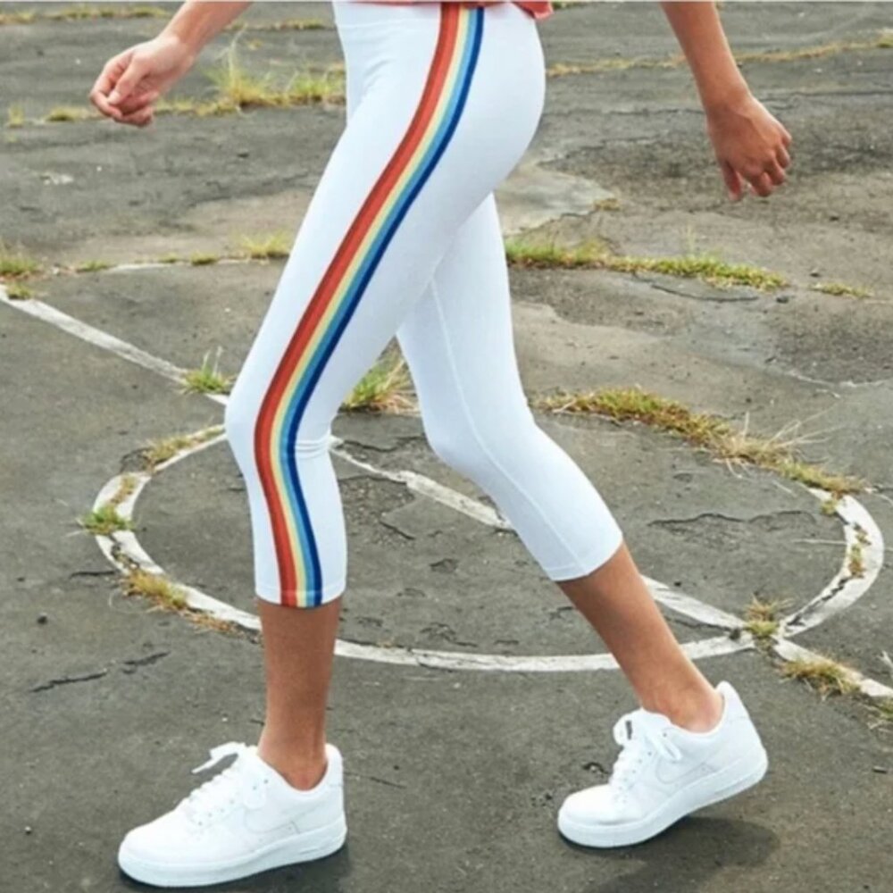 NWT Spiritual Gangster Activewear Track Tight Crop Rainbow Tuxedo Stripe - S